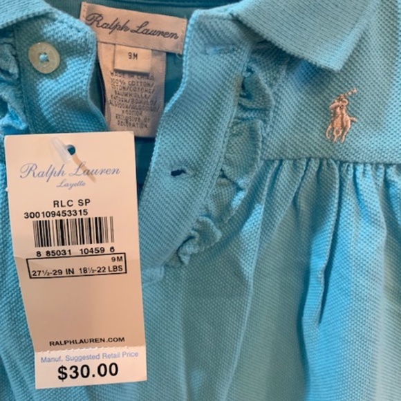 NWT Ralph Lauren LAYETTE L/S ONESIE- Turquoise - 9 Month - Picture 5 of 10